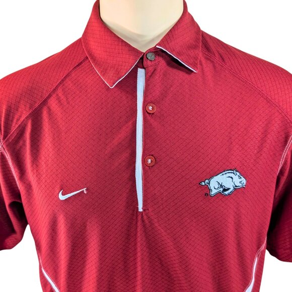 SOLD Arkansas Razorbacks Medium Red Colorblock Nike Dri-Fit Short Sleeve Polo - Picture 5 of 9